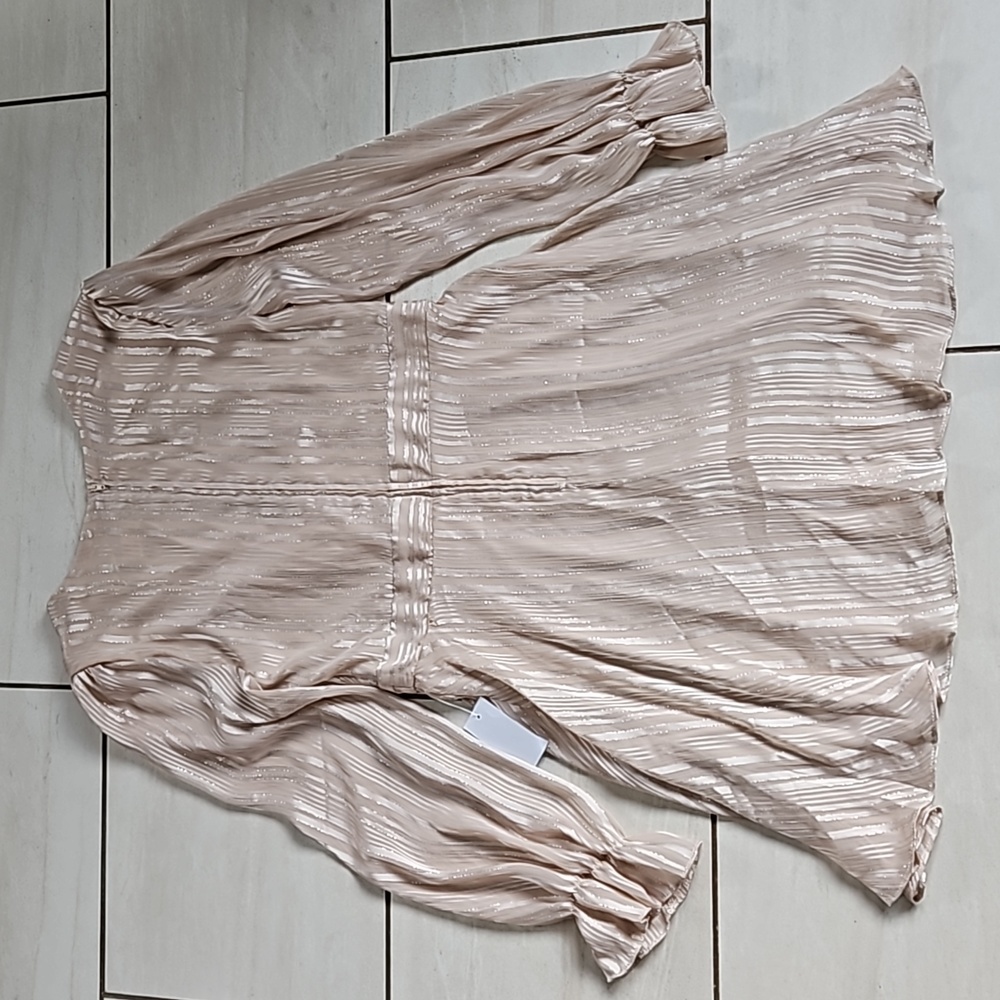 NWT B. Darlin Metallic Surplice Dress Long Sheer Sleeves [size 9/10] - Picture 8 of 8